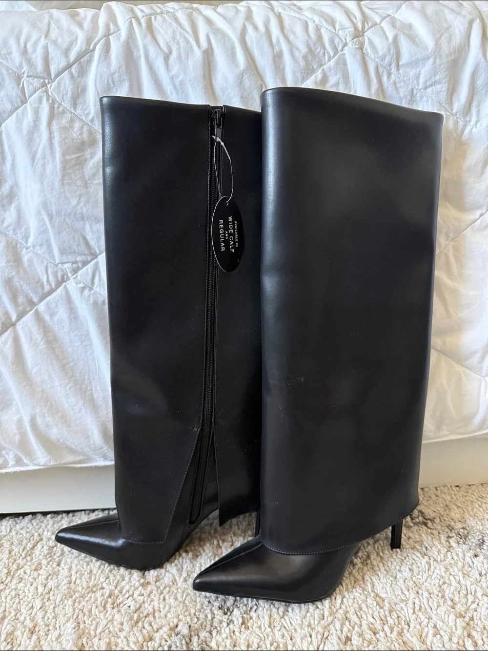 Black Knee-High Pointed Toe Stiletto Boots - INC